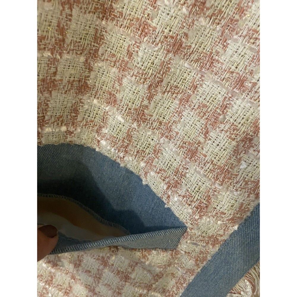 Venus Pink & Pastel Blue Tweed Fringe Open Front Longline Jacket Size 14 - Picture 5 of 16